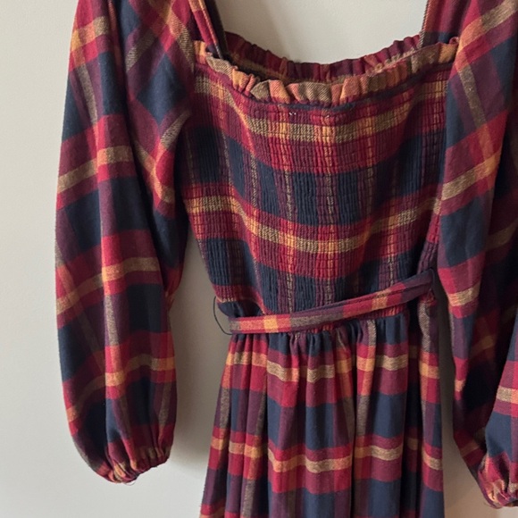 Aura Red and Blue Flannel Plaid Long Sleeve Maxi Dress - Picture 6 of 6